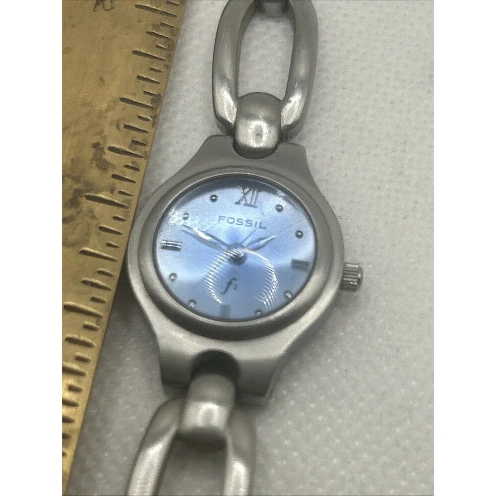 Womens Fossil F2 Watch Blue Dial Silver Tone Adjust O Matic ES-9021 New Battery